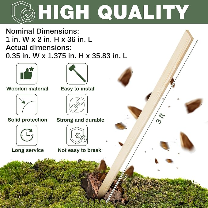 Colingmill 48 Pieces Wooden Garden Stakes 36 Inch Grade and Survey Stakes Wooden Garden and Sign Posts for Plant Support Silt Fence Yard Farm Survey Boundaries Baselines