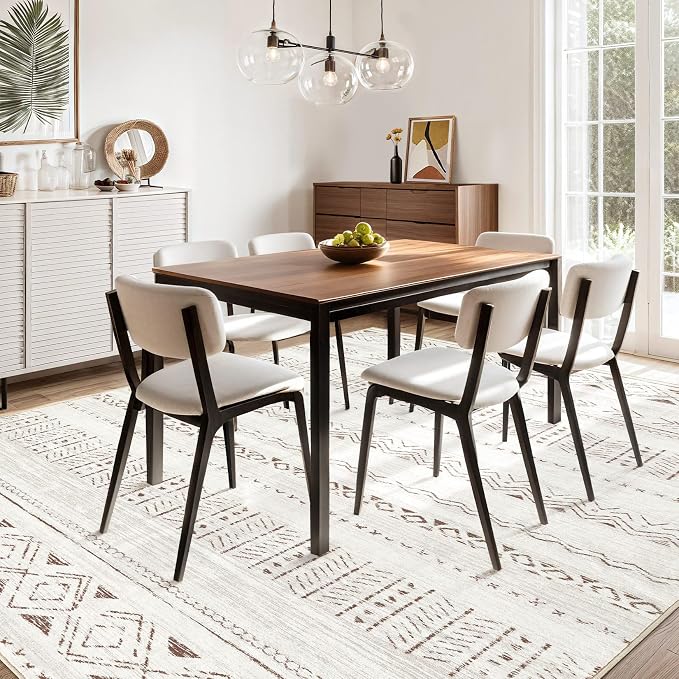 cotiled Boho 5x8 Area Rugs for Living Room: Soft Moroccan Washable Rug | Solve Modern Neutral Trendy Home Decor - Stain Resistan Indoor Carpet for Bedroom Dining Room Light Brown