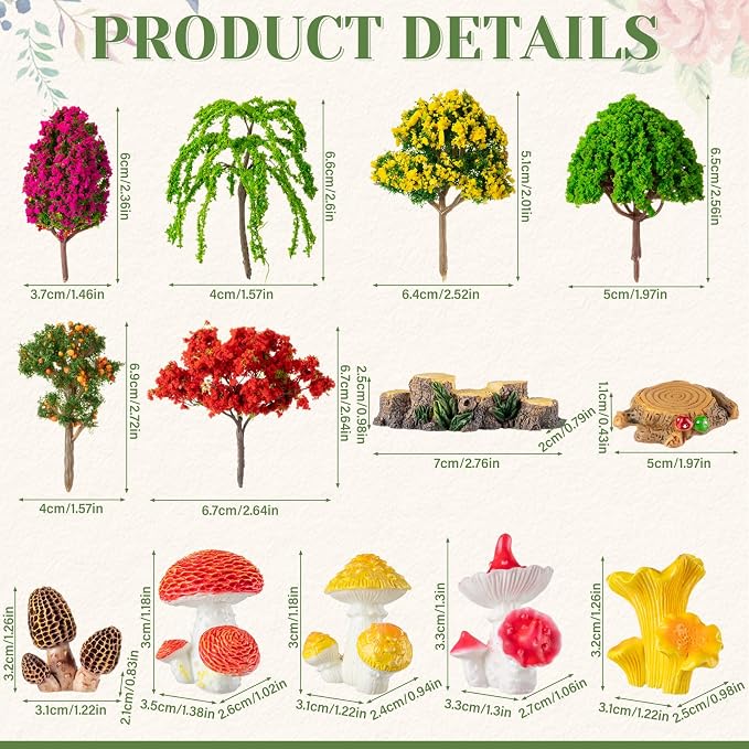 Poen 70 Pcs Fairy Garden Accessories Mini Garden Kit Miniature Fairy Figurines Landscape Decor with Mini Bridge Pond Mountain House Figurines Swan Ladybug Butterfly Figures Bulk for Dollhouse Craft