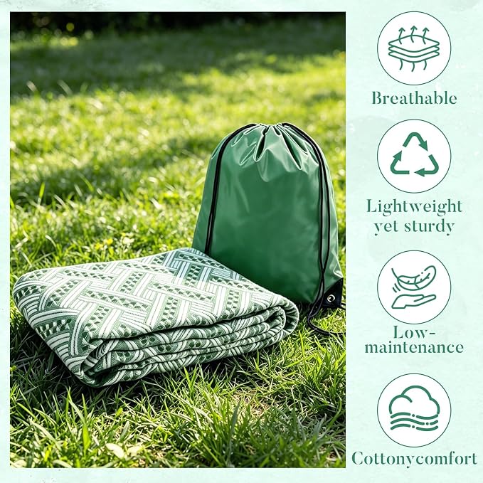 91'' x 71''Extra Large Outdoor Boho Picnic Blanket,Woven Cotton Yarn Blanket with Fringe for Boho Decor Camping Lawn Wedding Photoshoot Beach Park Grass (Green)