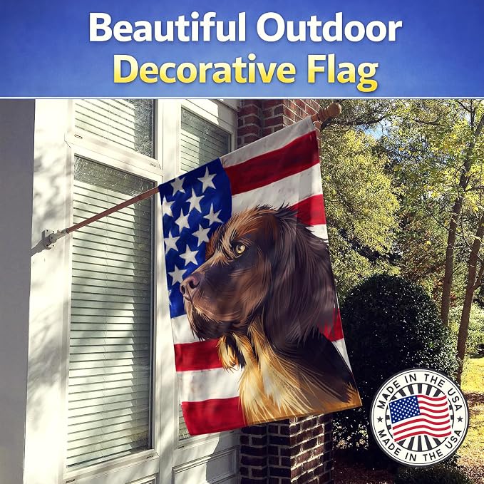 Caroline's Treasures CK6645CHF Picardy Spaniel Dog American Flag House Flag Large Porch Sleeve Pole Decorative Outside Yard Banner Artwork Wall Hanging, Polyester, House Size, Multicolor