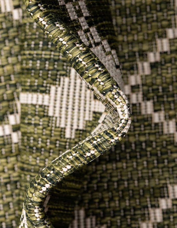 Unique Loom Outdoor Trellis Collection Area Rug - Traliccio (10' Round, Green/ Ivory)