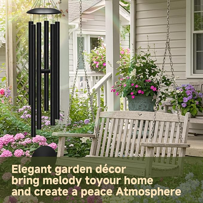 78" Extra Large Wind Chimes for Outside Deep Tone, 6 Thick and Bold Aluminum Tubes Tuned Relaxing Melody Wind Chime, Big Wind Chimes for Garden Patio Decor, Great Gift Idea for Mother's Day (Black)