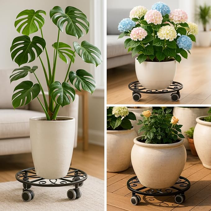 8 Pack Plant Caddy with Wheels Heavy Duty 11.8 Inches Metal Plant Stand with Wheels Plant Dolly Rolling Plant Stand Plant Roller with Casters for Indoor and Outdoor (8, Black)