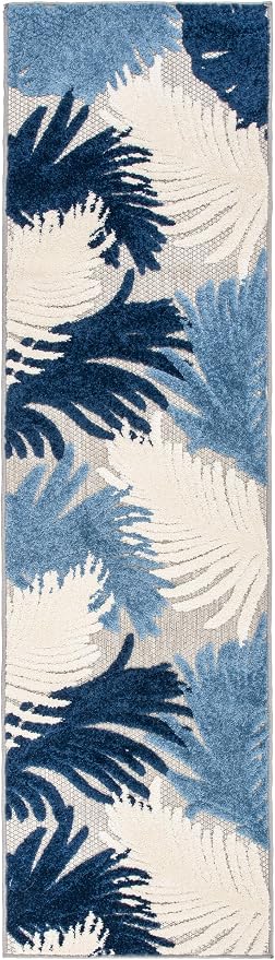 Rugshop Lucca Contemporary Floral Indoor/Outdoor Runner Rug 2' x 7' Navy