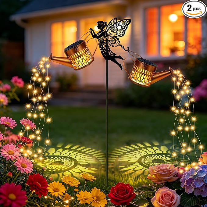 2 Pack Solar Watering Can Lights, Fairy Solar Garden Lights Outdoor Decoration, Waterproof Hanging Lantern Landscape Light for Yard Patio Lawn, Gardening Gifts for Mom Grandma (Warm White)