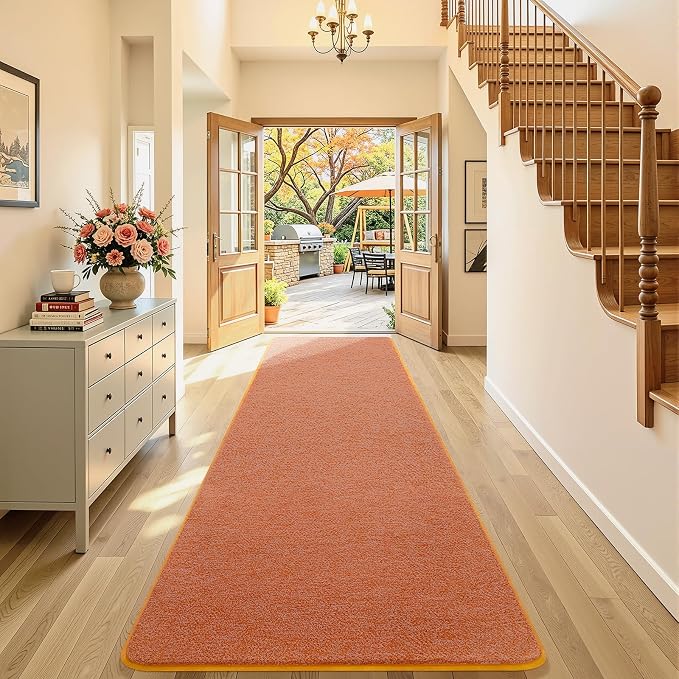 AROGAN 3x10 Runner Rug for Hallway, Long Runner Rugs Non Slip, Orange | Soft Washable Memory Foam Carpet for Bedroom, Non Slip Backing Runners Rug for Hallways, Kitchen, Bathroom, Entryway Home
