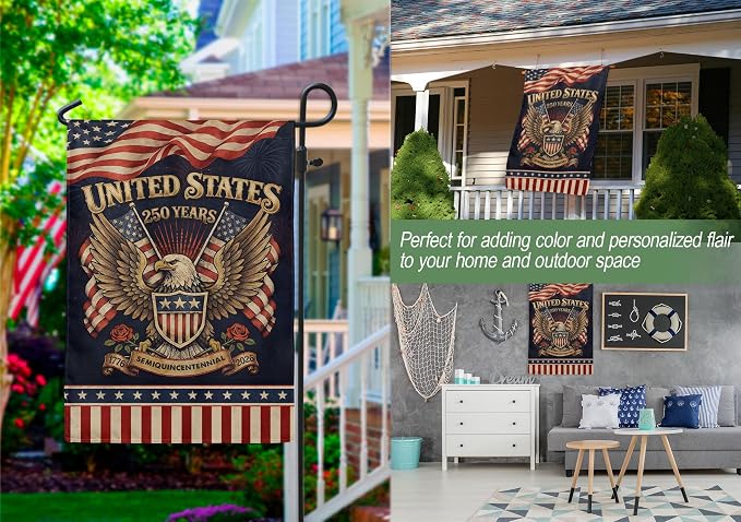 1776-2026 Commemorative, 250 Anniversary Usa Flag, Dualided Design, American 250th Anniversary Patriotic Design, American Flag With Eagle, Garden Flags For Outside 2 (12x18 Inch)