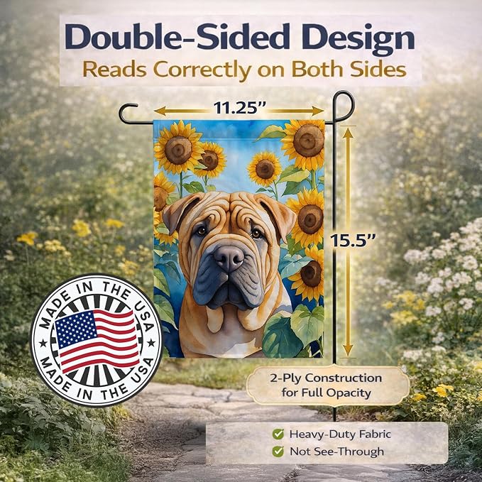 Caroline's Treasures DAC6159GF Shar Pei in Sunflowers Garden Flag Mailbox Flag Decorative Yard Flag Banner Outside Patio Artwork Yard Flower Beds, Garden Size, Multicolor