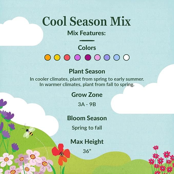 Ferry Morse Wildflower Seeds - Cool Season Mix, Non-GMO, Full Sun - 1 lb