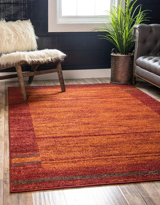 Unique Loom Autumn Collection Modern Contemporary Casual Abstract Area Rug (Terracotta/ Burgundy Border, 9 x 12 ft Rectangular)