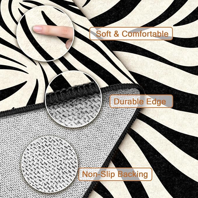 Zebra Print Area Rugs 5x7ft Black and White Striped Rug for Living Room Zebra Stripes Washable Rug for Bedroom Dining Room Office Playroom Nursery Home Decor Non-Slip Non-Shedding