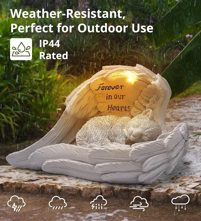 Pet Cat Solar Garden Memorial Statue – Outdoor Resin Angel Kitty with Solar Light, Guardian Angel Kitten Memorial Gift for Patio, Lawn, Yard, or Garden Christmas Decor