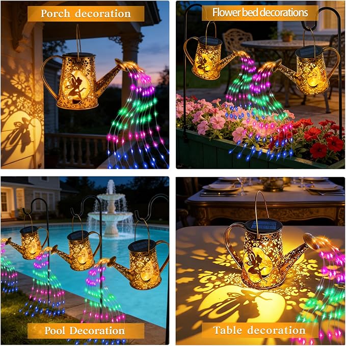Solar Watering Can Lights, Fairy Gifts for Mothers Day Women Mom Grandma Birthday, Waterproof Outdoor Multicolor Garden Decor Large Hanging Solar Lantern Fairy Lights for Patio Porch Flowerbed Pathway