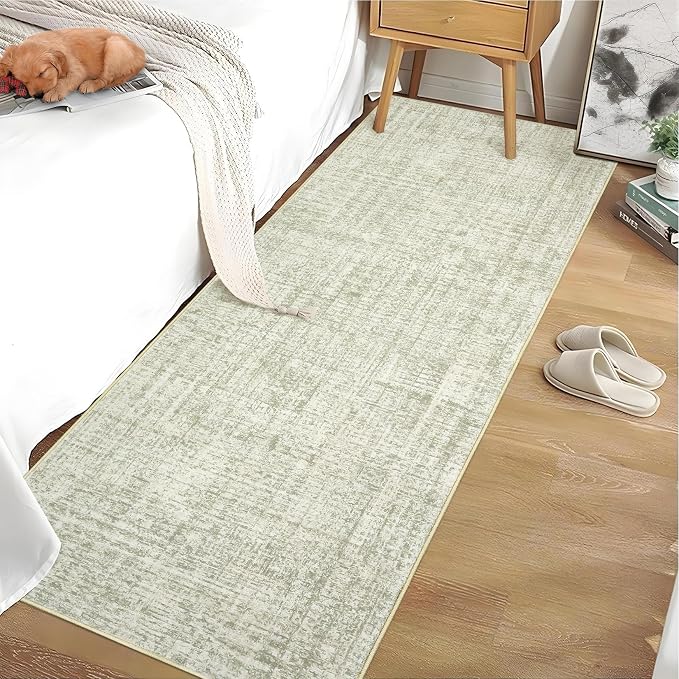 Garvee Solid Runner Rug 2x6 Washable Runners for Hallways Sage Green | Non Slip Kitchen Rugs, Modern Faux Wool Entryway Bathroom Rug Runners, Modern Abstract Rugs for Laundry Room Kitchen Bedroom