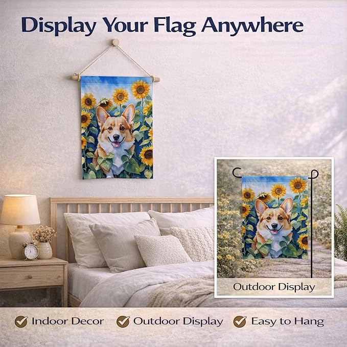 Caroline's Treasures DAC6062GF Corgi in Sunflowers Garden Flag Mailbox Flag Decorative Yard Flag Banner Outside Patio Artwork Yard Flower Beds, Garden Size, Multicolor