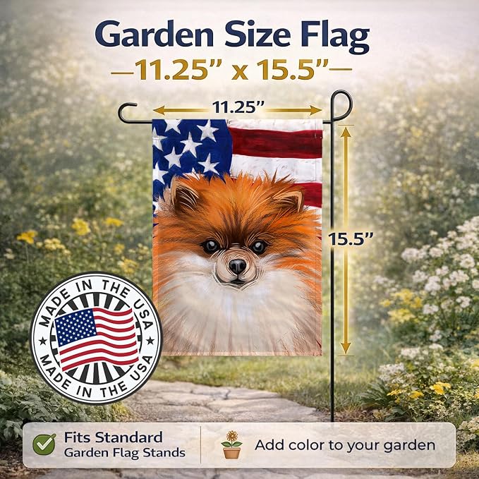 Caroline's Treasures CK6538GF German Spitz Dog American Flag Garden Flag Mailbox Flag Decorative Yard Flag Banner Outside Patio Artwork Yard Flower Beds, Garden Size, Multicolor
