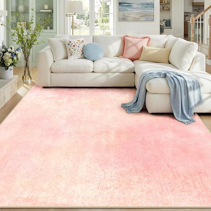 RELEANY Washable 9'x12' Abstract Area Rug for Living Room Light Pink | Carpet for Bedroom, Kitchen, Office, Hallway and Entryway, Printed Pattern, Non‑Slip, Soft, Stain‑Resistant, Easy to Clean