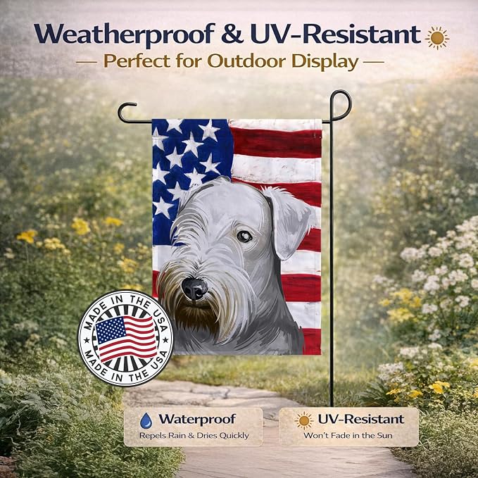 Caroline's Treasures CK6485GF Cesky Terrier Dog American Flag Garden Flag Mailbox Flag Decorative Yard Flag Banner Outside Patio Artwork Yard Flower Beds, Garden Size, Multicolor