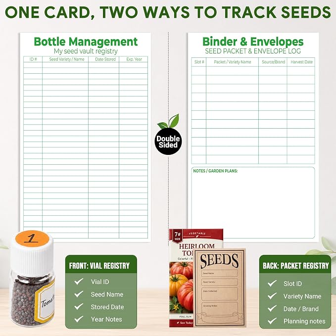 30 Slot Seed Storage Organizer with Seed Binder,For Graden Seeds Storage | Seeds Storage Box with 10-Pockets Seeds Binders, Labels, Registry Card, 20 Seed Envelopes