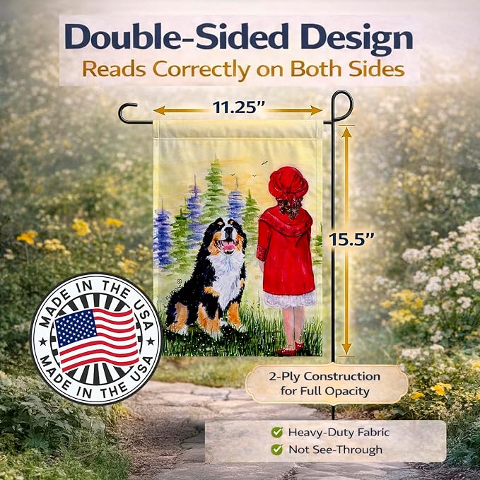 Caroline's Treasures SS8531GF Little Girl with her Bernese Mountain Dog Garden Flag Mailbox Flag Decorative Yard Flag Banner Outside Patio Artwork Yard Flower Beds, Garden Size, Multicolor