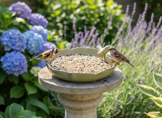 Large Ceramic Bird Bath Bowl Only, 10" Shallow Ground Bird Bath, Handmade Ceramic Birdbath Bowl for Outdoors, Wildlife Water Bowl for Outside, Garden, Tabletop, Balcony and Lawn