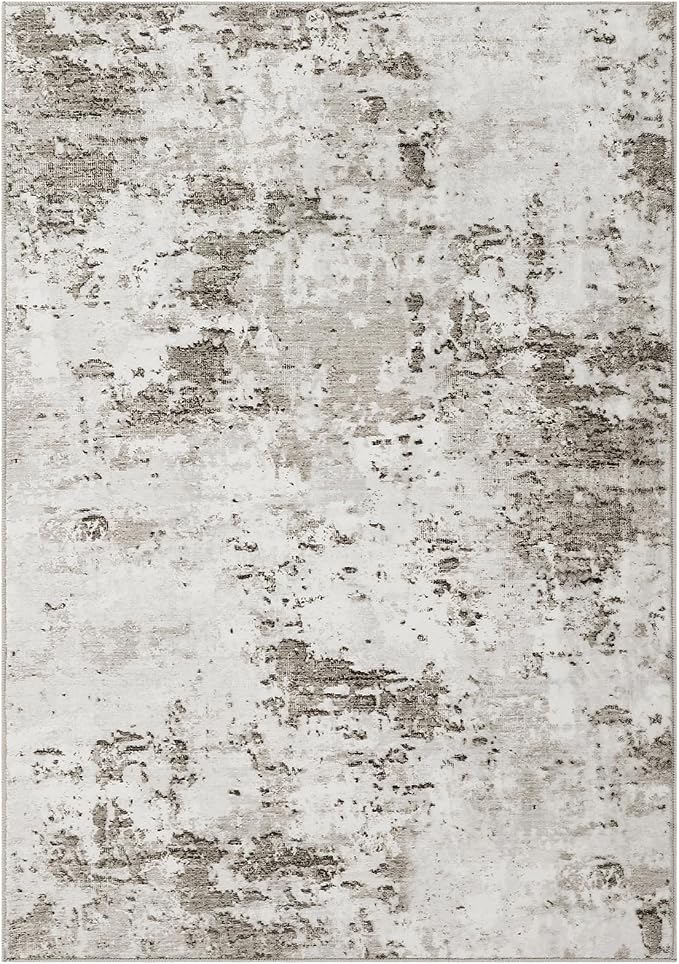 ROYHOME Modern Abstract 2x3 Area Rug Non Slip Non Shedding, Taupe/Beige | Low Pile Stain Resistant Rug for Entryway Kitchen Bedroom