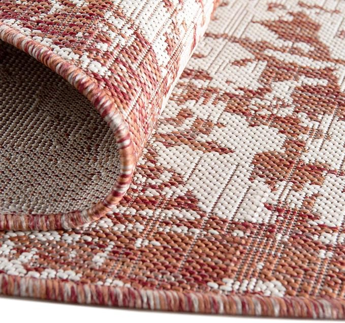 Unique Loom Jill Zarin Outdoor Collection Area Rug - Dubai (5' 3'' x 8' Oval, Rust Red/ Ivory)
