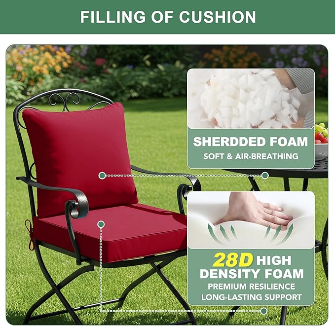 Summsun Outdoor Cushions for Patio Furniture, Double-Sided Waterproof Backrest and Seat Cushion Set with Removable Cover, 19 x 19 Inch, Red, Set of 2
