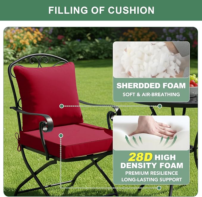 Summsun Outdoor Chair Cushions Set of 4, Waterproof Back Pillow and Seat Cushion Set for Patio Furniture, Outdoor Sofa Replacement Cushions with Removable Cover, 22 x 22 Inch, Red