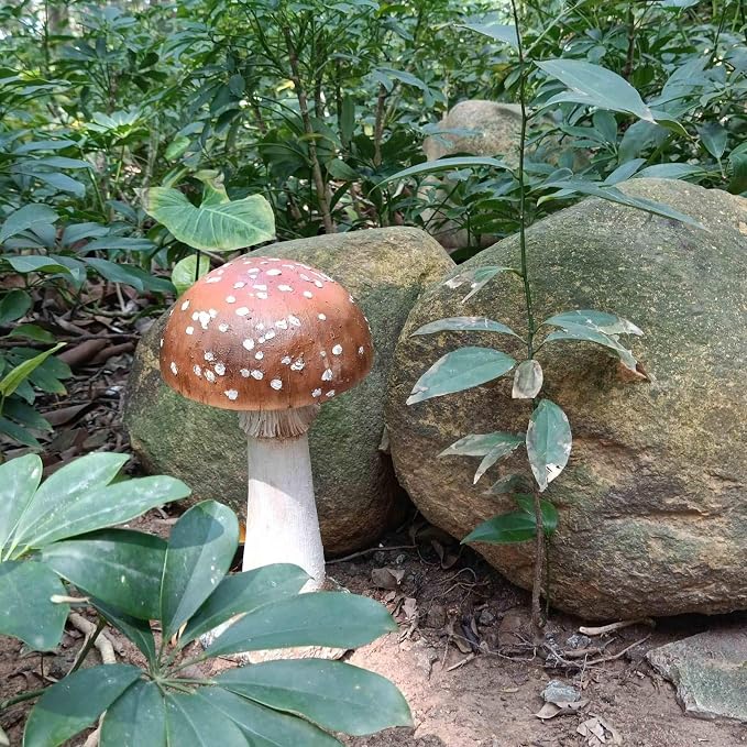 Mushroom Decor Outdoor Garden Statue - Garden Gnome's Favorite Garden Decoration Patio Decor (11.8", Brown)