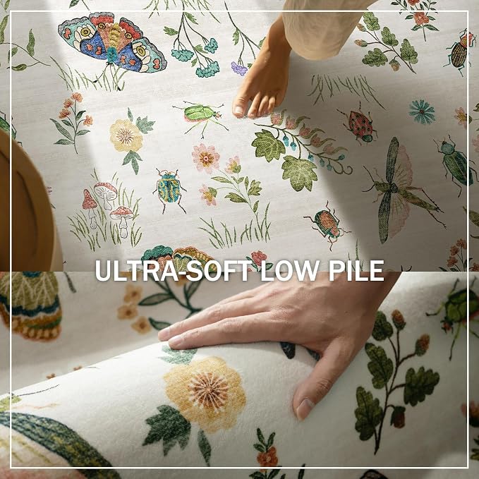 Washable Area Rugs for Living Room: 5x7 Bedroom Rug Vintage Rugs Stain Resistant Non Slip Low Pile Soft Lightweight Carpet for Kitchen Dining Room Farmhouse Nursery Kids Room Indoor