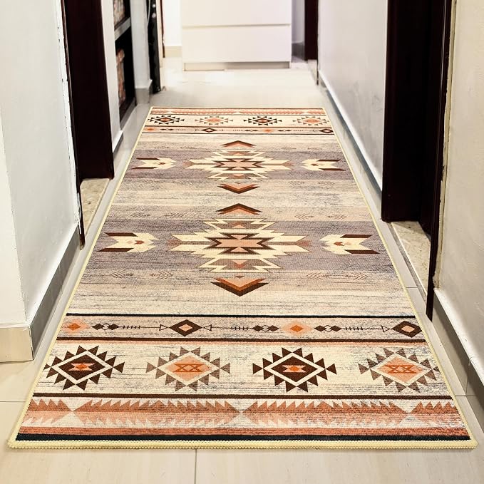 BENRON Western Hallway Runner Rug 2x4, Long Runners for Kitchen, Warm Beige | Southwest aztec Rug, Accent and Tribal Throw Rugs for Bedroom, Washable