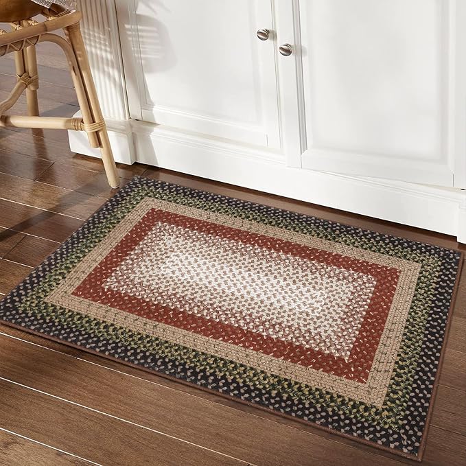 RUGSREAL Entryway Area Rug 2x3 Small Machine Washable Bedroom Rug Non Slip | Bathroom Mat Stain Resistant Kitchen Farmhouse Carpet Modern Rustic Area Rugs for Living Room Dining Room, Crimson/Earthy