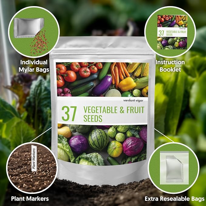37 Varieties Vegetable Seeds Kit, 20,000+ Non-GMO USA Sourced Heirloom Seeds for All Seasons Planting, Easy for Indoor Outdoor Gardening