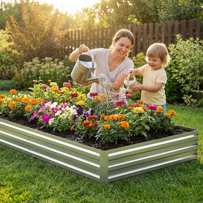 6x3x1FT Galvanized Raised Garden Bed Outdoor Patio, Large Rectangular Metal Planter Boxes,Plant Container Kit for Gardening, Vegetables, Flowers, Herbs,Silver,1 Pack