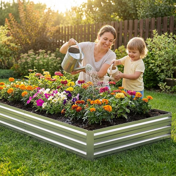 12x4x1FT Galvanized Raised Garden Bed Outdoor Patio, Large Rectangular Metal Planter Boxes,Plant Container Kit for Gardening, Vegetables, Flowers, Herbs,Silver,1 Pack
