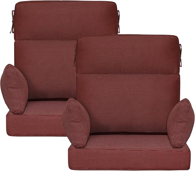 Outdoor High Back Chair Cushion, 2 Pack 48 x 24 inches Patio Chair Cushions Water Repellent Rocking Cushions Indoor Furniture Seat Pad with 2 Pillows, Tan Dotted Red Base