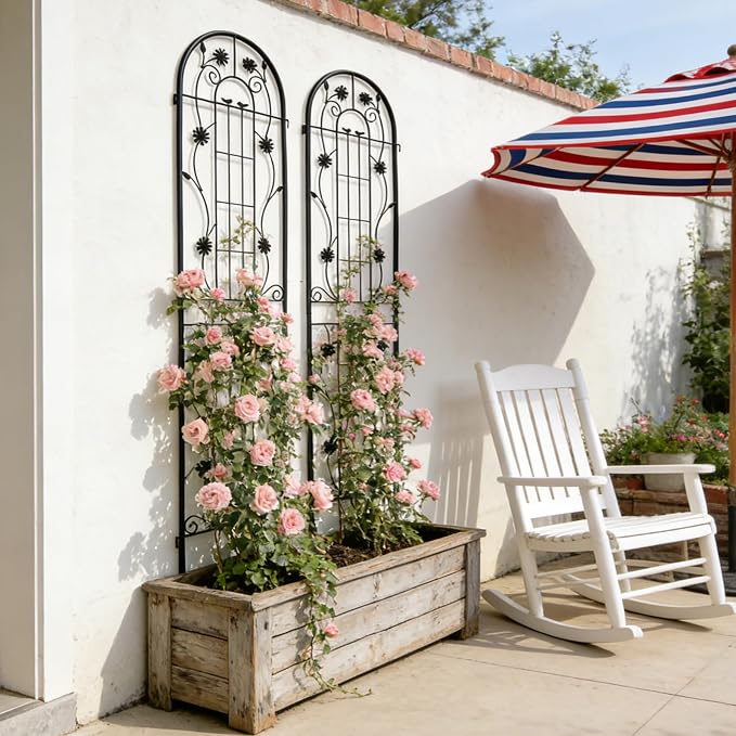 4/2 Pack White Metal Garden Trellis, 86.7" x 19.7" 71" x 19.7" Rustproof Plant Support Frame, Decorative Climbing Vine Trellis for Flower Vegetable Patio Garden Decor (Black, 86.7" x 19.7", 2 Pack)