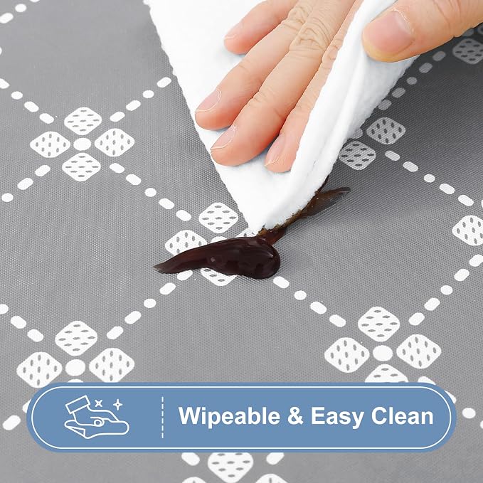 misaya Rectangle Vinyl Table Cloth, Elastic Fitted Tablecloth with Flannel Backing, Waterproof Plastic Table Cover Fits 4 Foot Folding Tables for Picnic, Camping and Outdoor (Light Grey, 30" x 48")