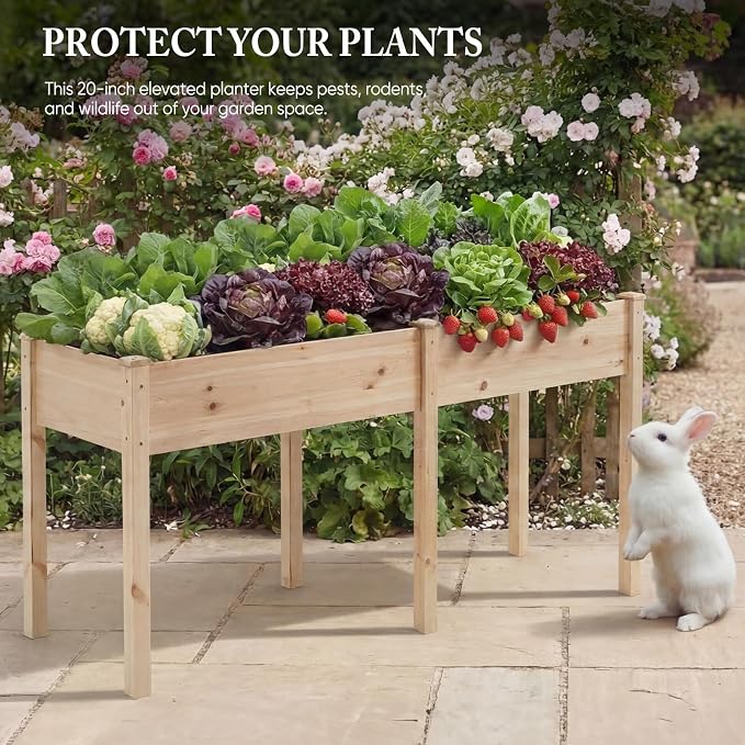 DUMOS Raised Garden Bed 72x23x30 Inch, Outdoor Planter Box with Legs, Elevated Wood Garden Bed with Liner for Herbs Flowers Vegetables, Wooden Planter Box for Patio, Balcony, Backyard, Natural Wood