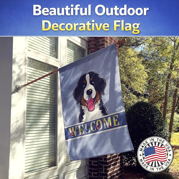 Caroline's Treasures BB1423CHF Bernese Mountain Dog Welcome House Flag, Blue Large Porch Sleeve Pole Decorative Outside Yard Banner Artwork Wall Hanging, Polyester, House Size, Multicolor