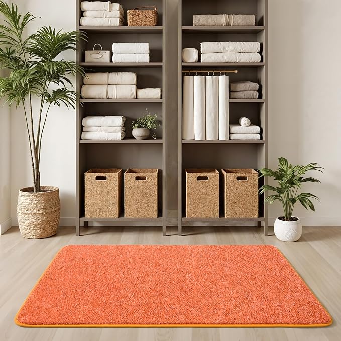 Chicrug Memory Foam 2x4 Small Runner Rugs for Hallway Entryway Bedroom | Modern Low-Pile Carpet Runner Rug for Kitchen, Throw Kids Rug for Bedside Dorm Room Decor, Orange and White