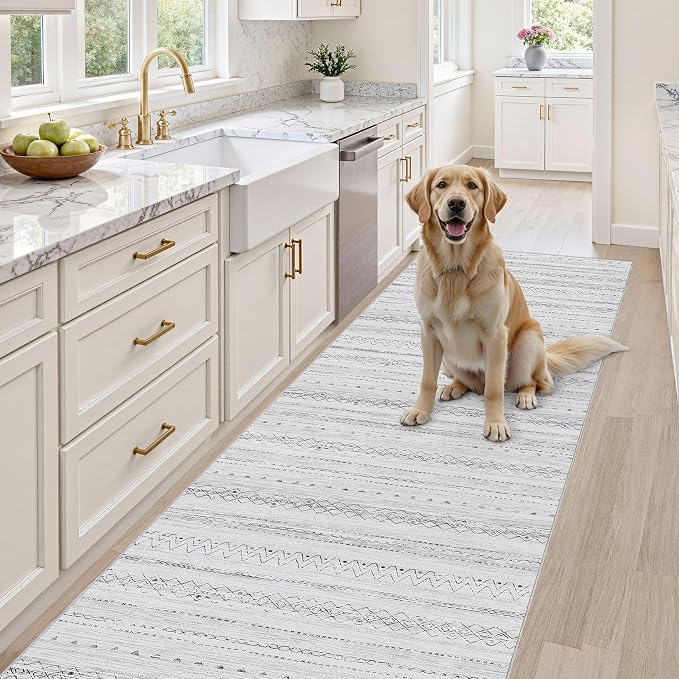 cotiled Hallway 2.6x8 Runner Rugs Washable Boho Rug Grey | Stain Resistan Indoor Carpet for Entryway Kitchen Laundry Room Bedroom