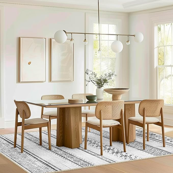 6x9 Area Rugs for Living Room Washable Moroccan Farmhouse Neutral Geometric Low Pile Non-Slip Soft Print Pattern Rug for Bedroom Kitchen Dining Room Entryway Grey/Black/Navy | Vacuum Friendly, Machine Washable, Non-Slip Rug, Stain Resistant, Moroccan G...