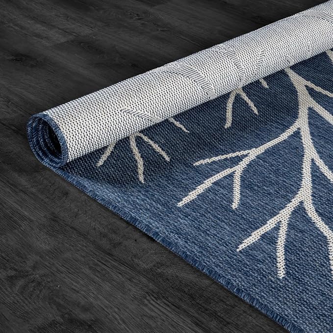 Washable Indoor Outdoor Rug 10x14 Modern Area Rugs Branch Pattern Non Shedding Waterproof Easy Clean Patio Deck Porch Living Room Bedroom Garden RV (10 X 14 Blue)