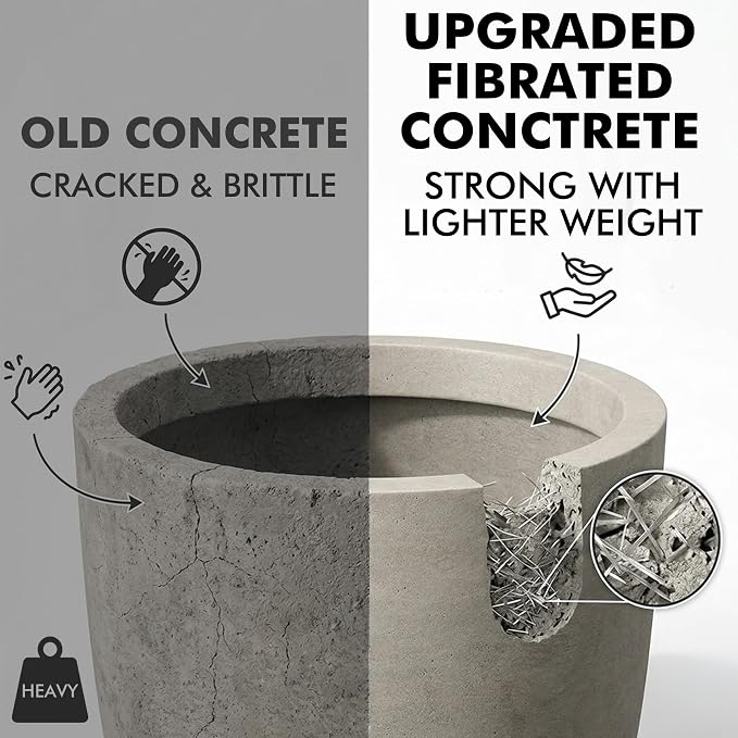 Kante 11" Round Concrete Planter, Medium Plant Pot with Drainage Hole & Rubber Plug – Lightweight Rustic Concrete Container for Indoor Outdoor, Home Garden Patio