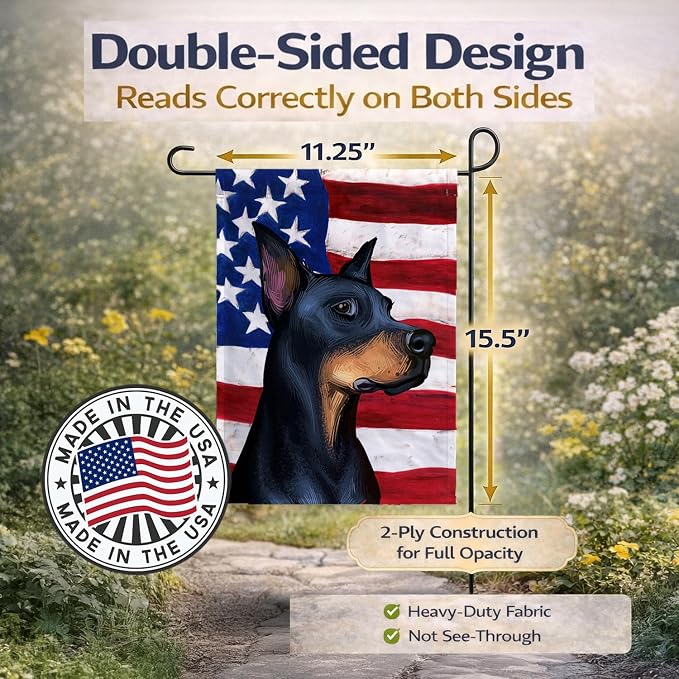 Caroline's Treasures CK6504GF Doberman Pinscher Dog American Flag Garden Flag Mailbox Flag Decorative Yard Flag Banner Outside Patio Artwork Yard Flower Beds, Garden Size, Multicolor