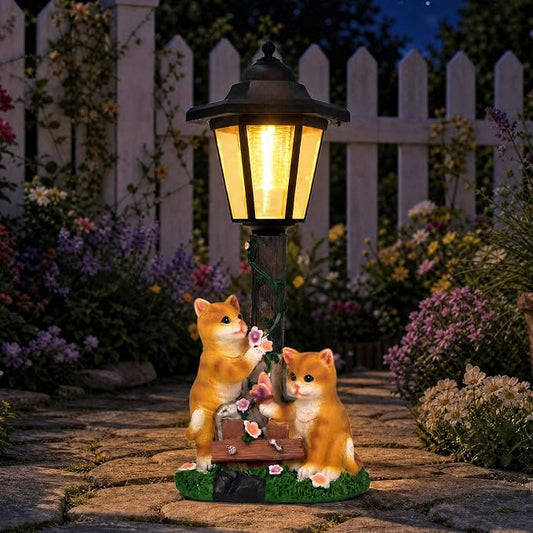 Solar Cat Garden Decor, Outdoor Statues with LED Lantern Cat Figurine for Outside Patio Yard Backyard Gifts for Mother's Day Birthday Housewarming