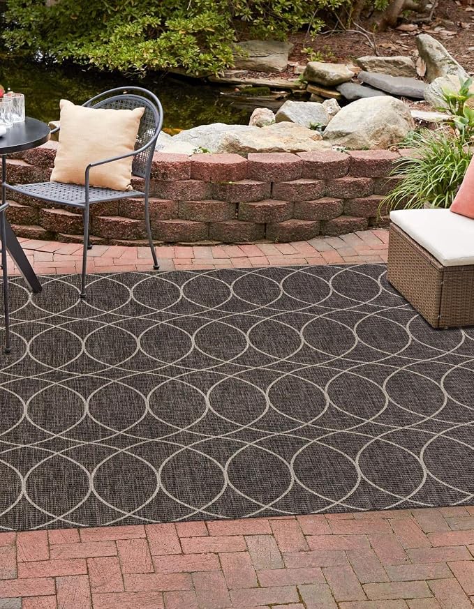 Unique Loom Outdoor Trellis Collection Area Rug - Gitter (10' Square, Charcoal/ Ivory)